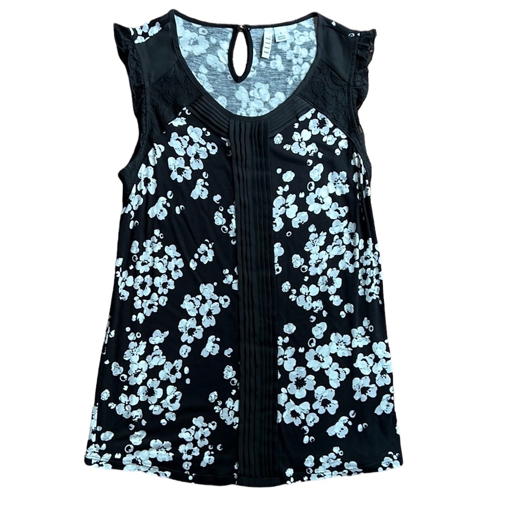 Black Top With White Flowers Size S